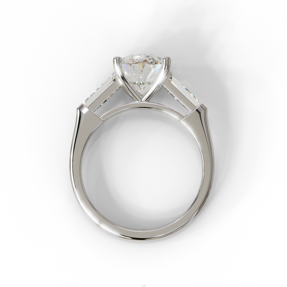 3.75 Carat E/VVS Oval & Tapered Baguette Lab Grown Diamond Three Stone Engagement Ring