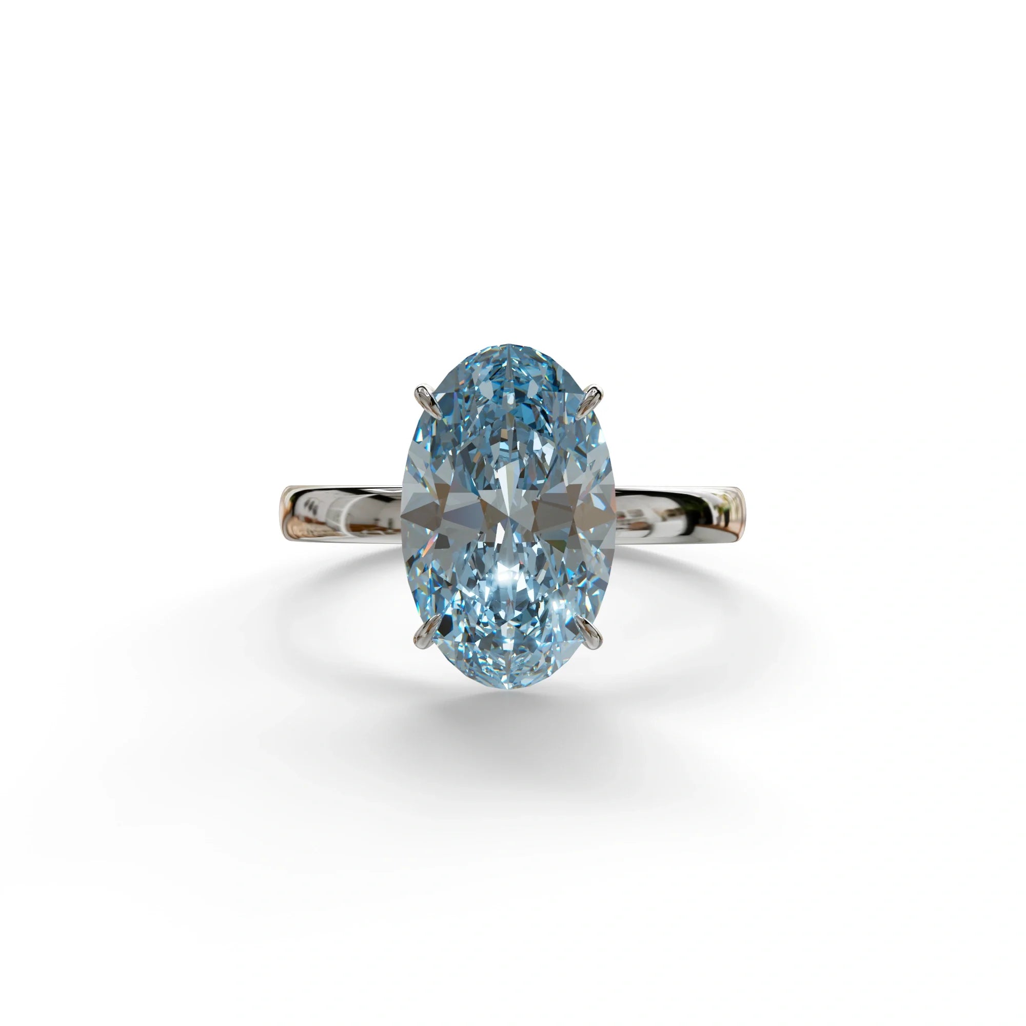 4 Carat Oval Fancy Vivid Blue Lab Grown Diamond Solitaire Engagement Ring - Cadris - 10K Solid Gold / White Gold