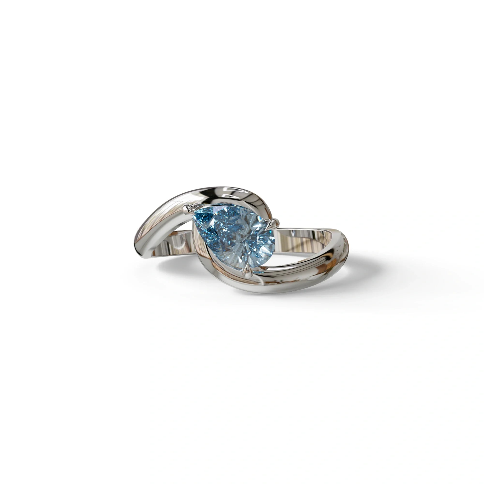 1 Carat Blue Pear Cut Solitaire Lab Grown Diamond Ring - Maniya - 10K Solid Gold / White Gold