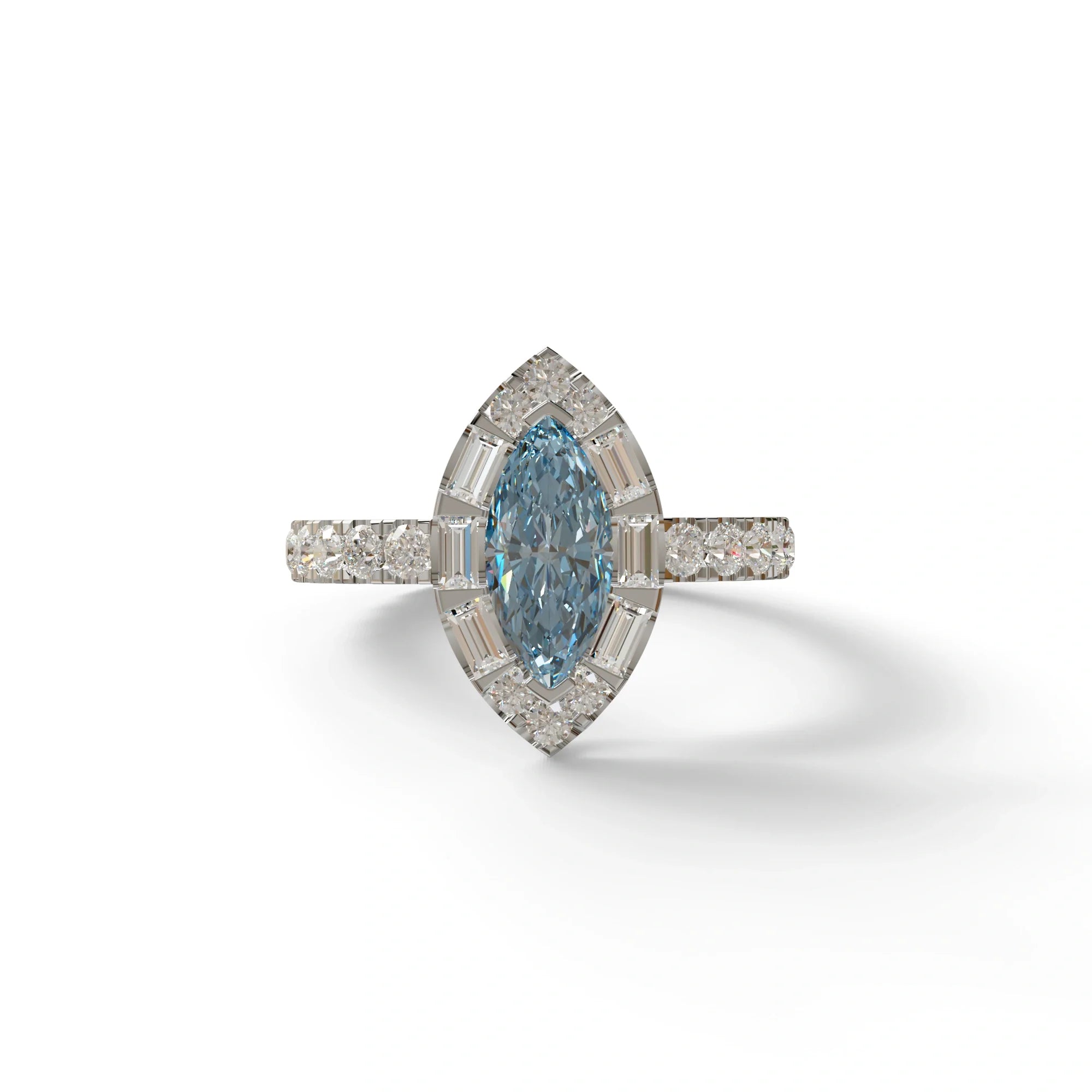 1 Carat Blue Marquise Halo Pave Lab Grown Diamond Ring - Luxe - 10K Solid Gold / White Gold
