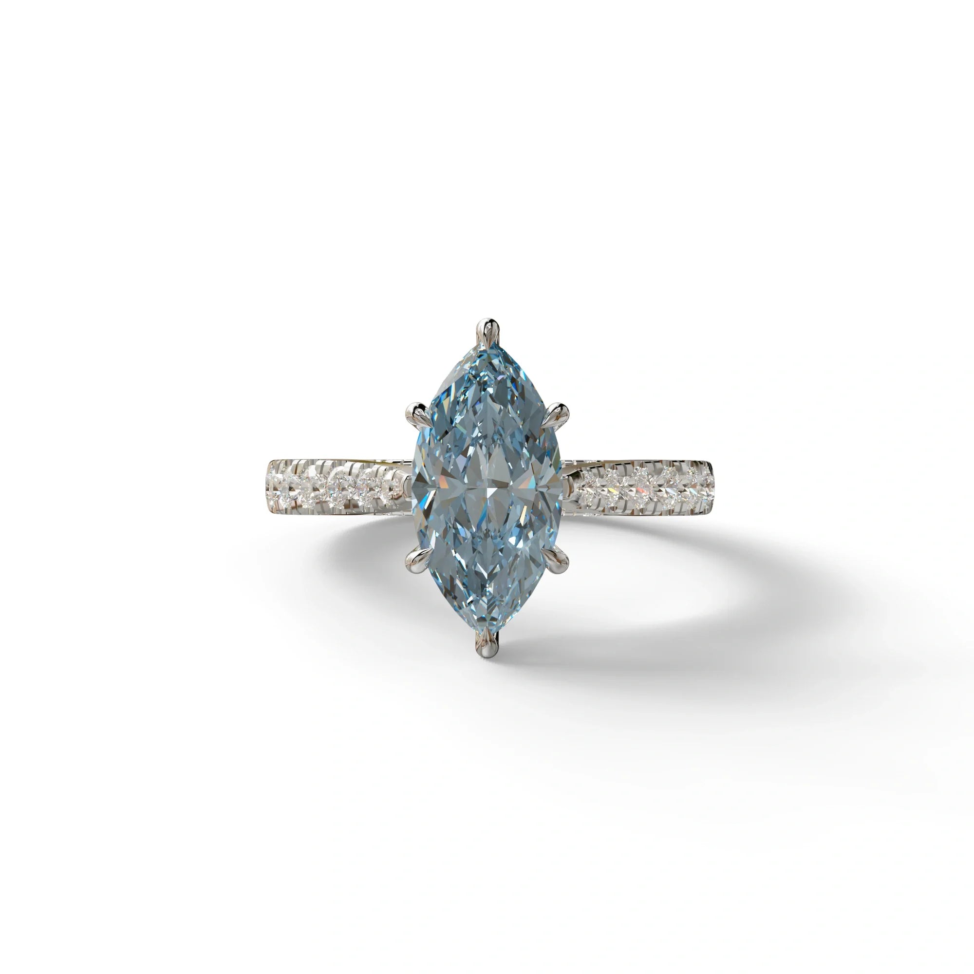 1.5 Carat Blue Marquise Cut Lab Diamond Hidden Halo & Pave Ring - Ash - 10K Solid Gold / White Gold