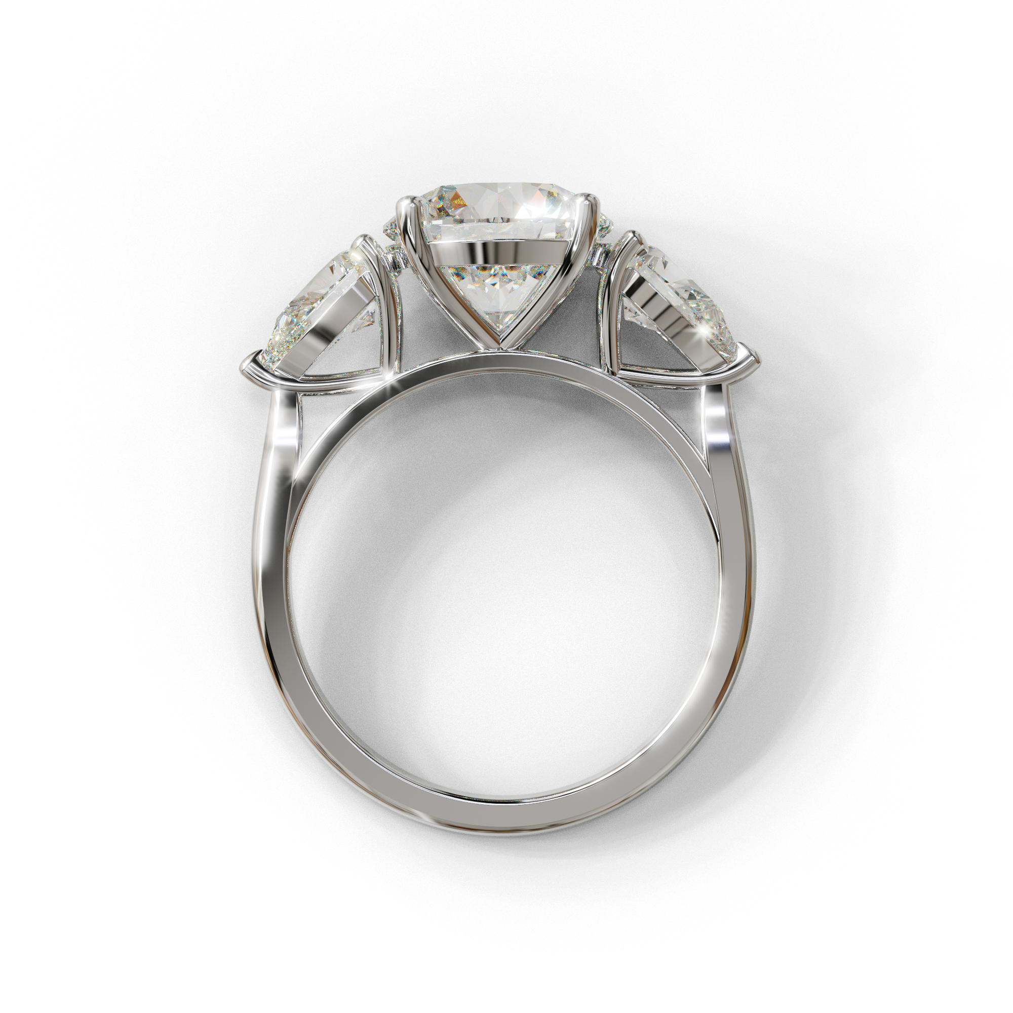 5 Carat E-VVS Round & Pear Cut Three Stone Lab Diamond Ring - Luminous