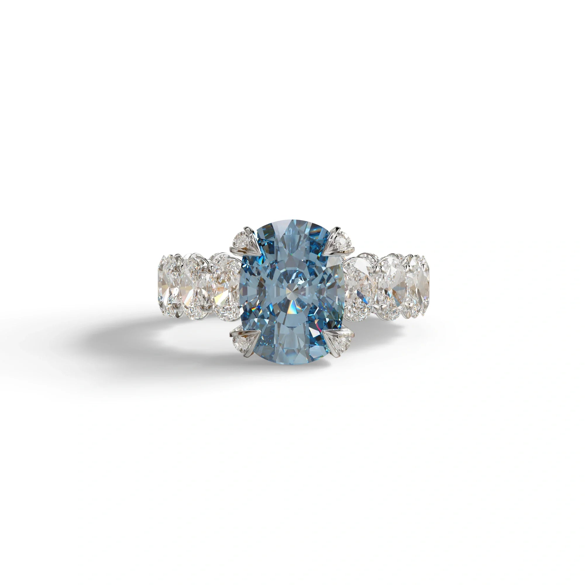 4 Carat Blue Cushion Cut Full Eternity Lab Grown Diamond Ring - Enigma - 10K Solid Gold / White Gold