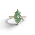 3 Carat Green Marquise Cut Lab Diamond In Hidden Halo & Pave Setting Ring - 10K Solid Gold / Yellow Gold