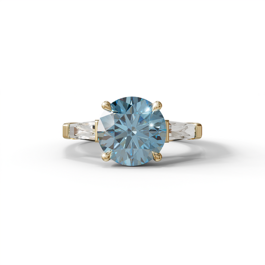 3 Carat Blue Round & Tapered Cut Multi Stone Lab Diamond Ring - Reflection