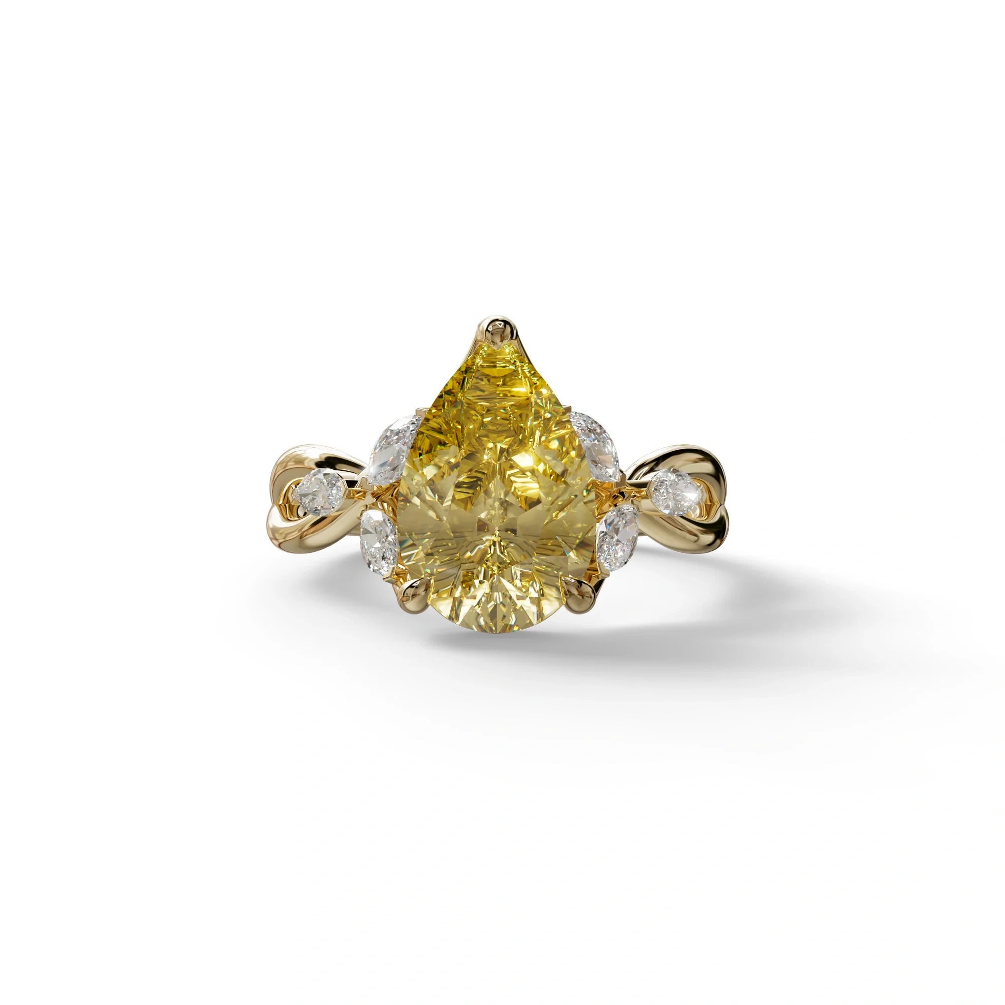 3 Carat Yellow Pear Cut Cluster-Vintage Setting Lab Grown Diamond Ring - Celena - 10K Solid Gold / Yellow Gold