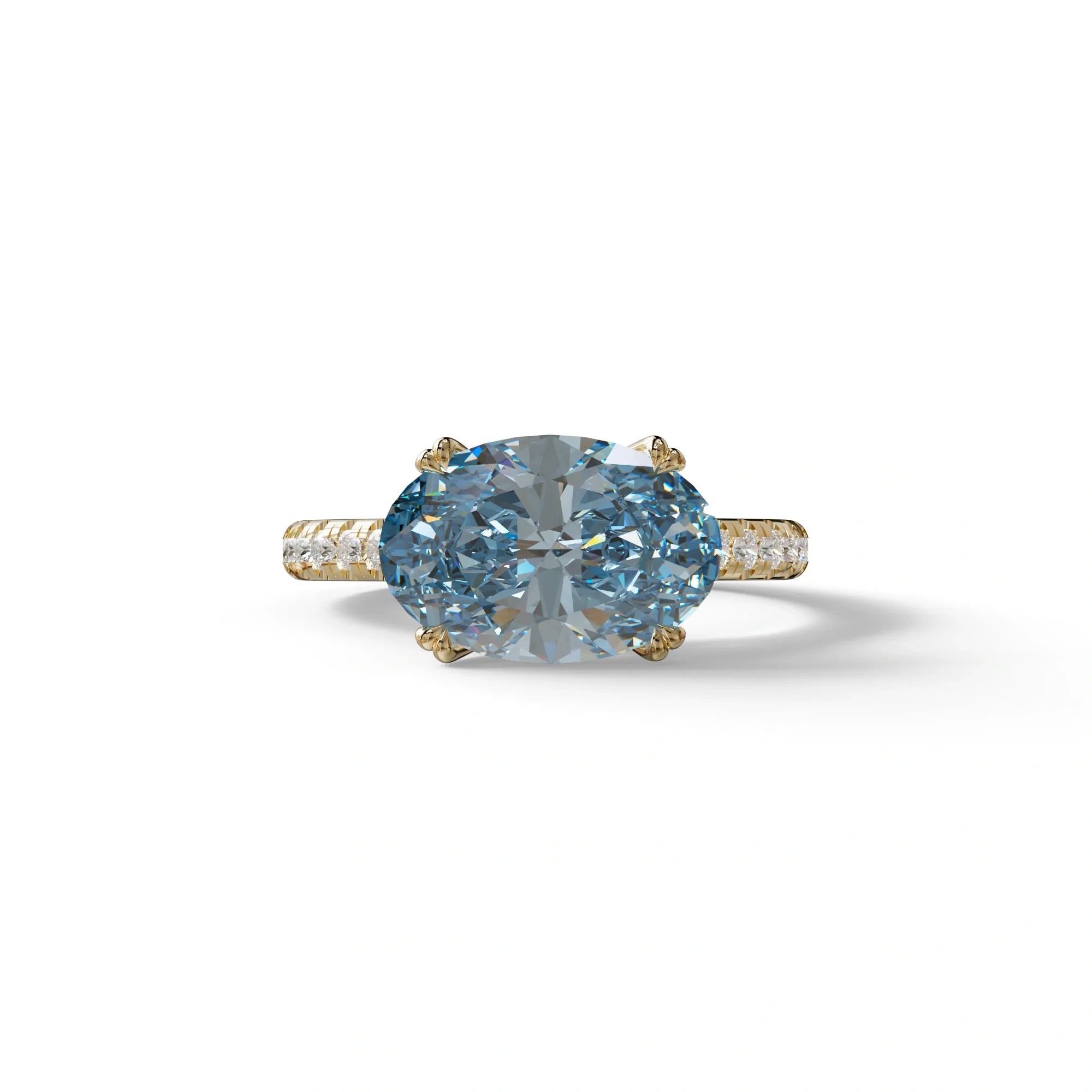 3 Carat Blue Color Oval Cut lab Grown Diamond Engagement Ring- Ellipse - 10K Solid Gold / Yellow Gold