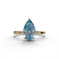 3.5 Carat Blue Pear Cut Hidden Halo Lab Grown Diamond Ring - 10K Solid Gold / Yellow Gold