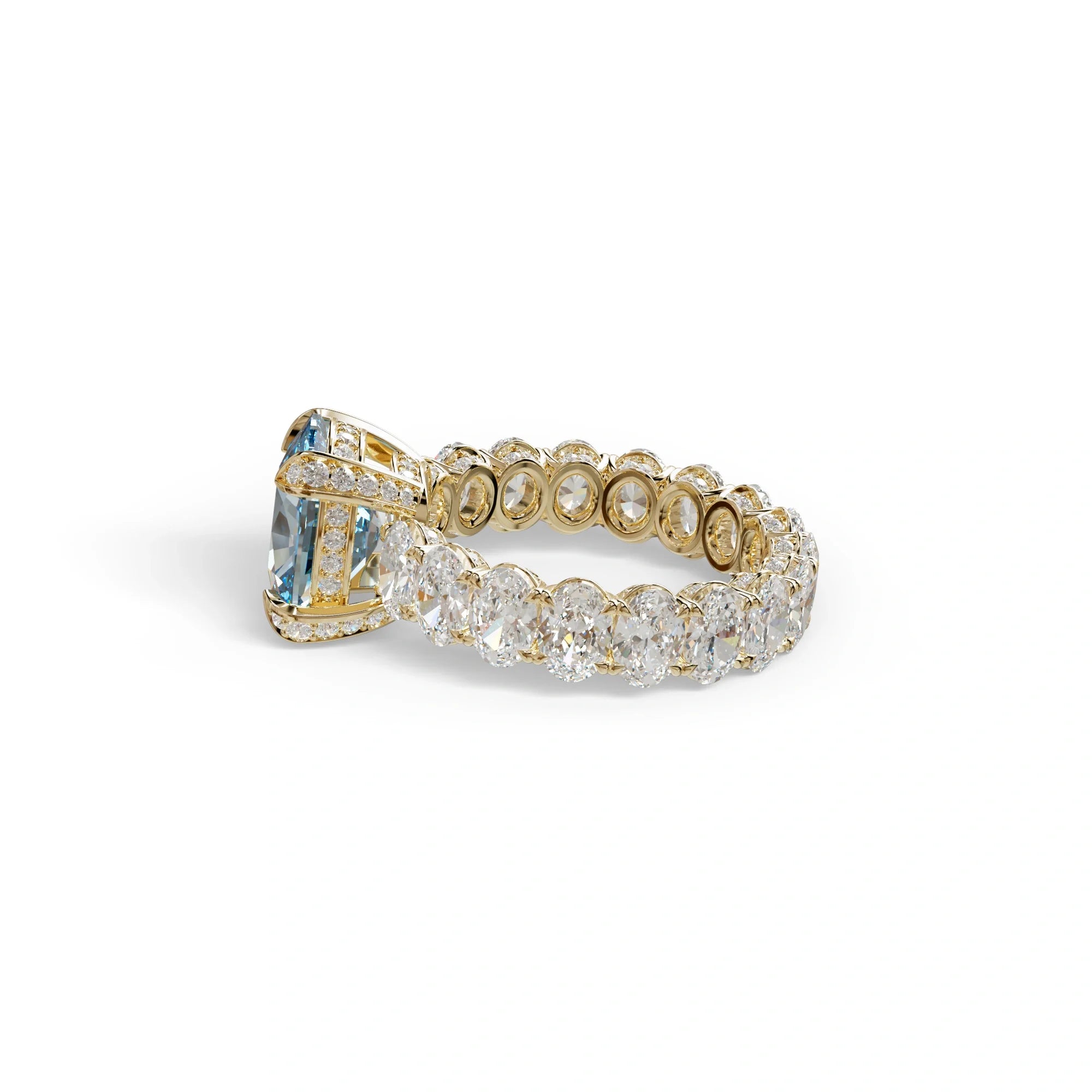 4 Carat Blue Cushion Cut Full Eternity Lab Grown Diamond Ring - Enigma