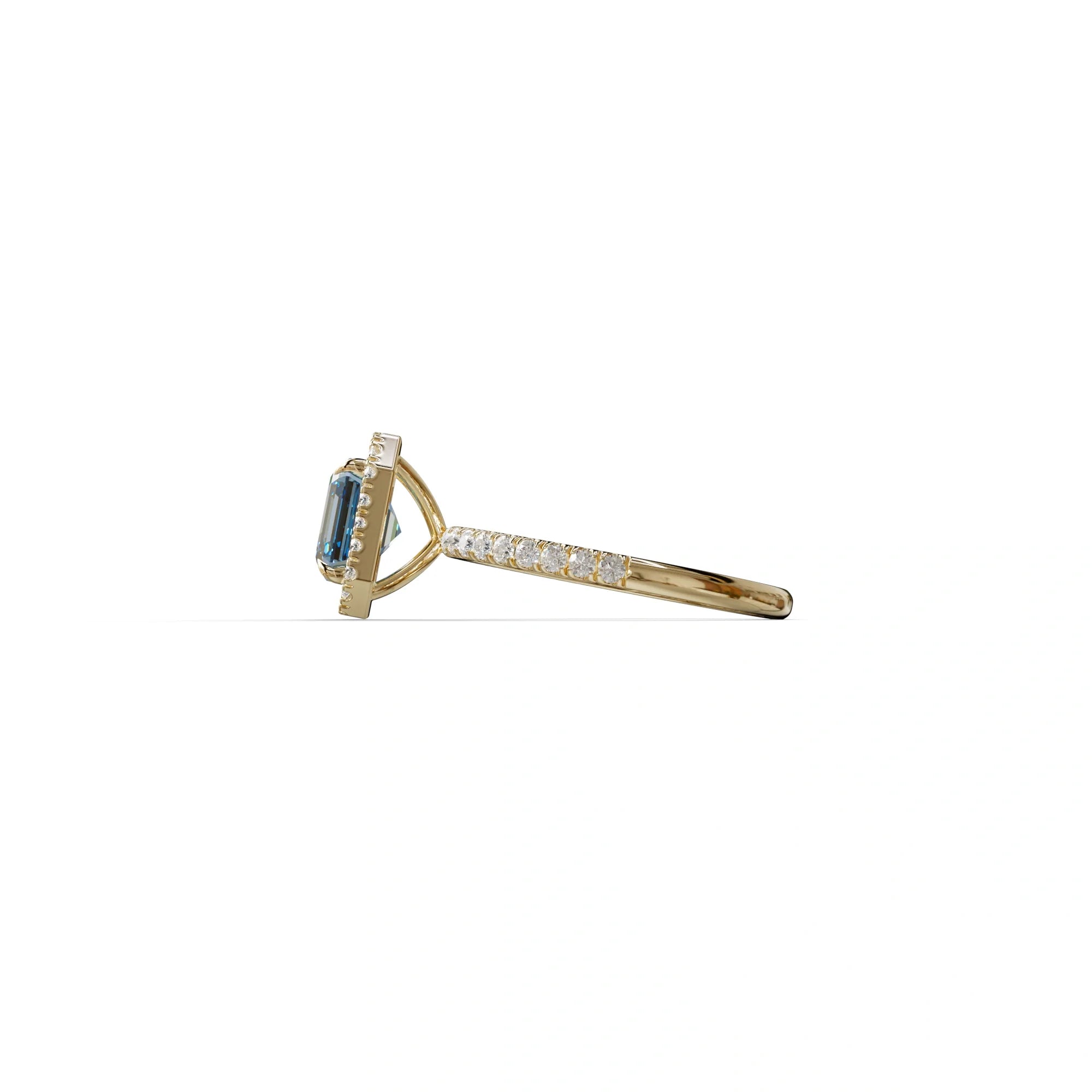 3.5 Ct Blue Asscher Cut Lab Diamond In Halo & Pave Setting Ring - Up Glam