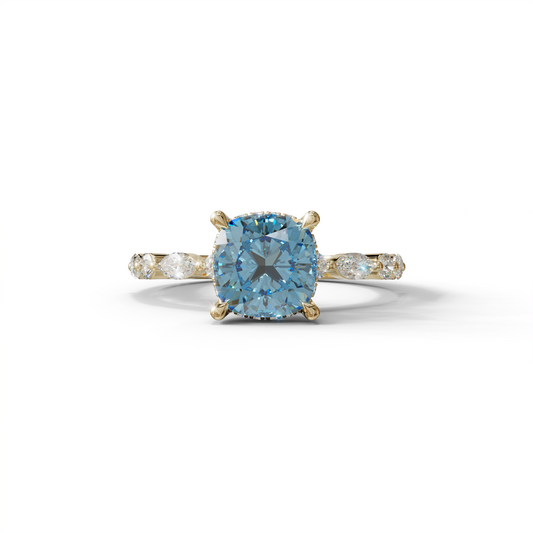 2 Carat Blue Cushion Cut Hidden Halo & Pave Lab Diamond Ring - Daisy