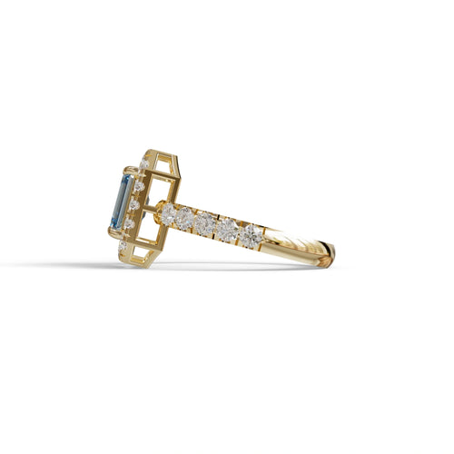 1 Carat Fancy Vivid Blue Emerald Cut Lab Diamond Halo Engagement Ring - Freesia