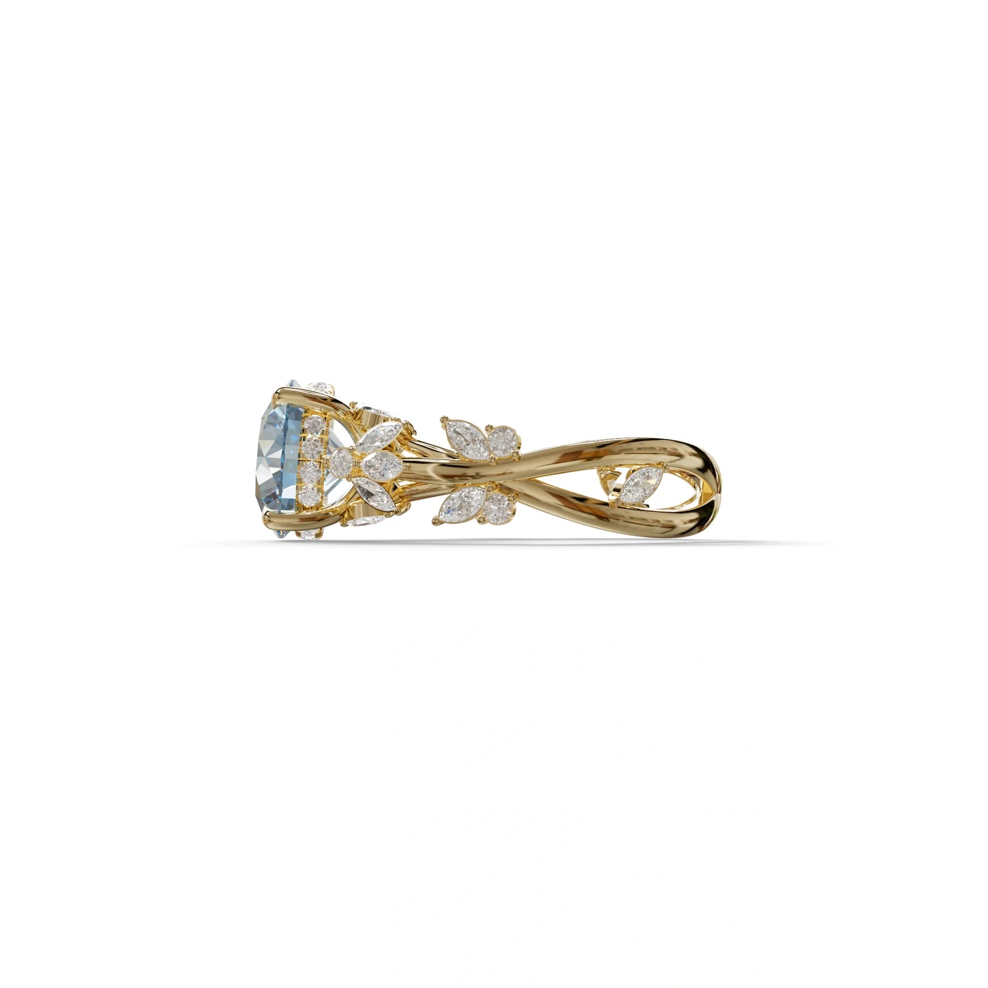 Natural Inspired 3 Carat Blue Round Cut Lab Diamond Engagement Ring - Catalina