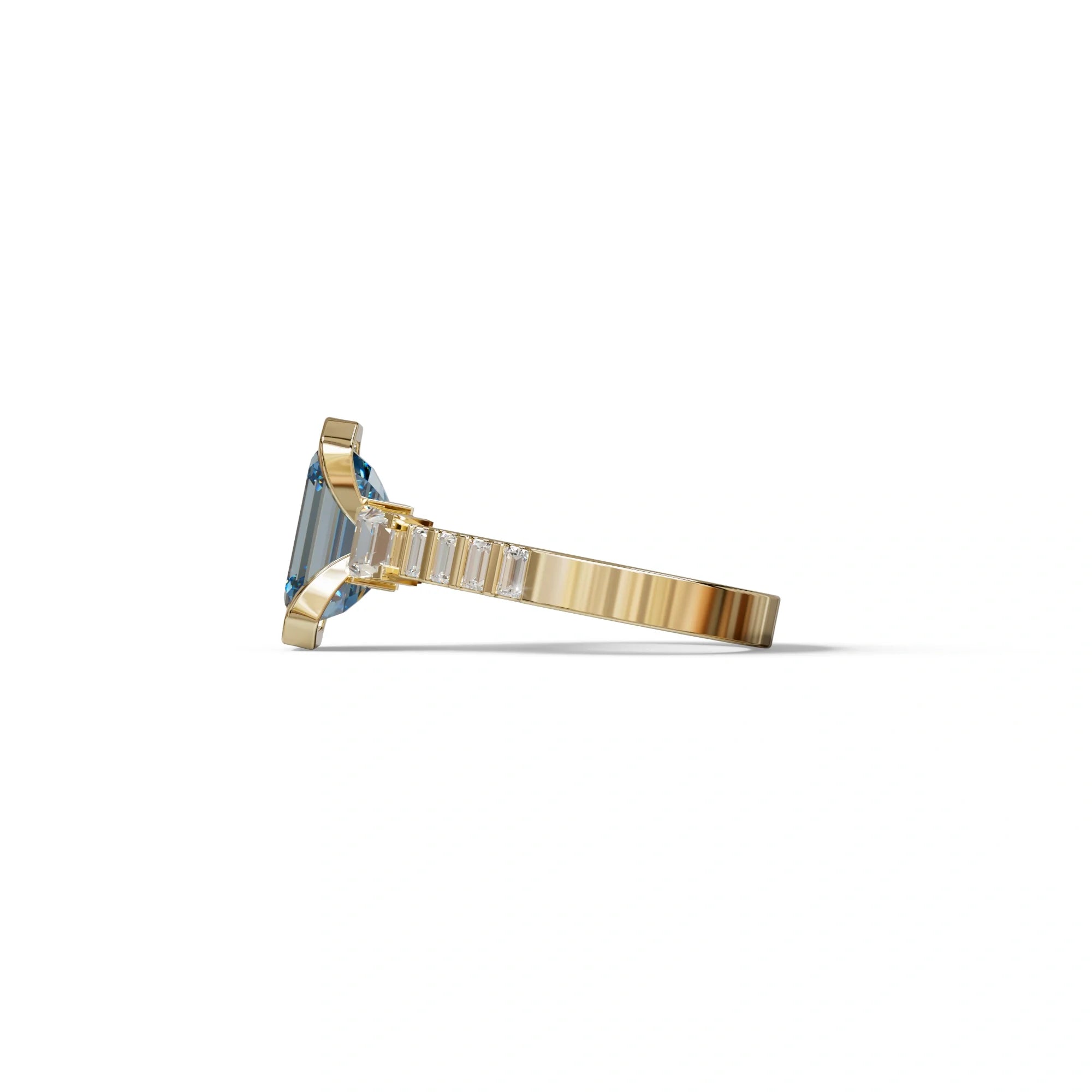 3 Carat Blue Color Emerald Cut Three Stone Lab Diamond Engagement Ring | Bezel Setting Ring - Gatsby