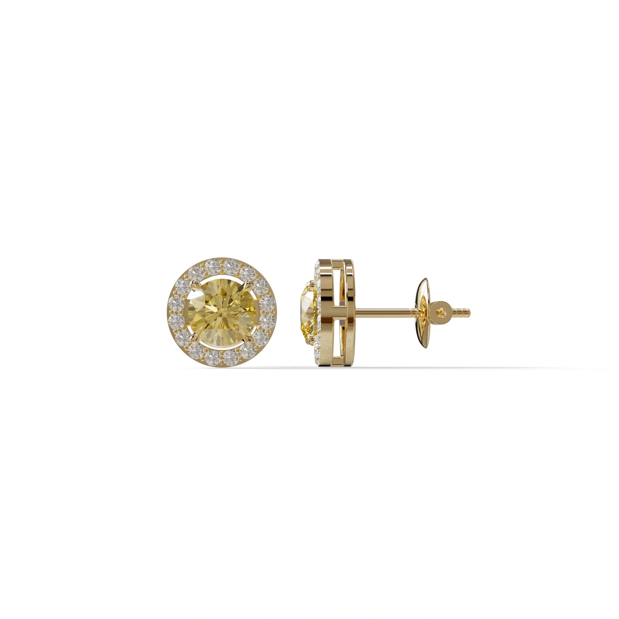 Ciera - Stunning Yellow Color Round Diamond Stud Earrings | Halo Setting | Certified