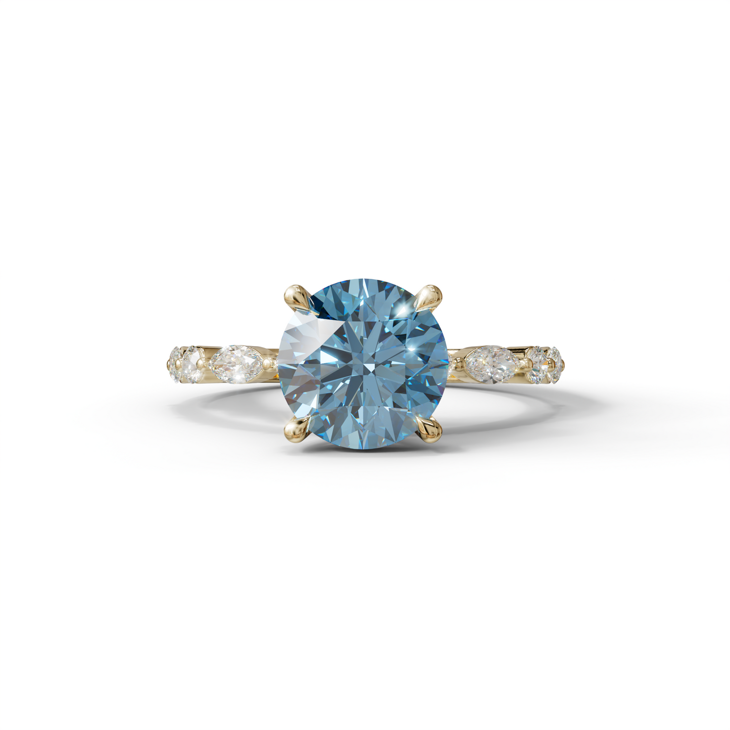 2 Carat Blue Round Cut Hidden Halo & Pave Set Lab Diamond Ring - Pure Origin
