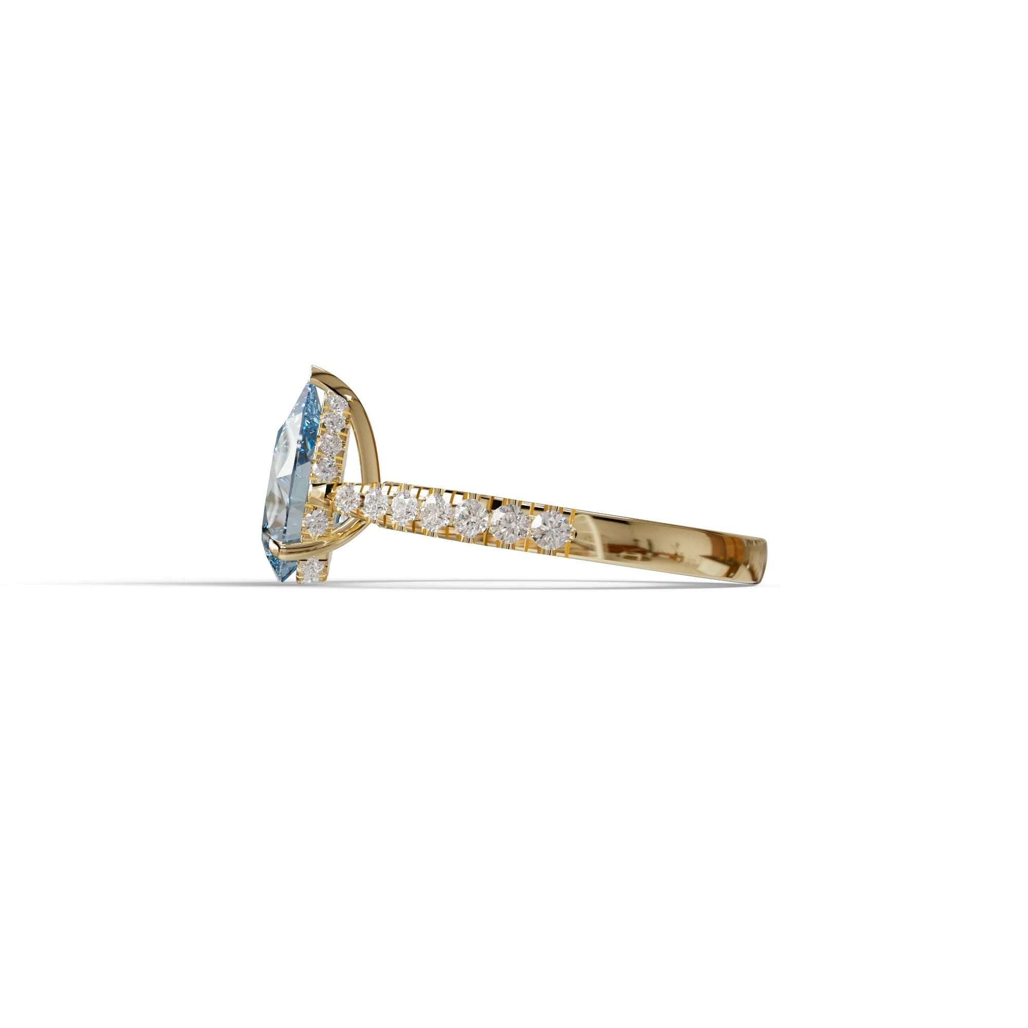 2 Carat Blue Pear Shaped Hidden Halo Lab Diamond Engagement Ring - Teardrop