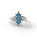 3 Carat Fancy Blue Marquise & Pear Cut Three Stone Lab Grown Diamond Engagement Ring - 10K Solid Gold / Yellow Gold