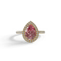 2 Carat Pink Pear Cut Halo & Pave Lab Diamond Ring - Glam Deck - 10K Solid Gold / Yellow Gold
