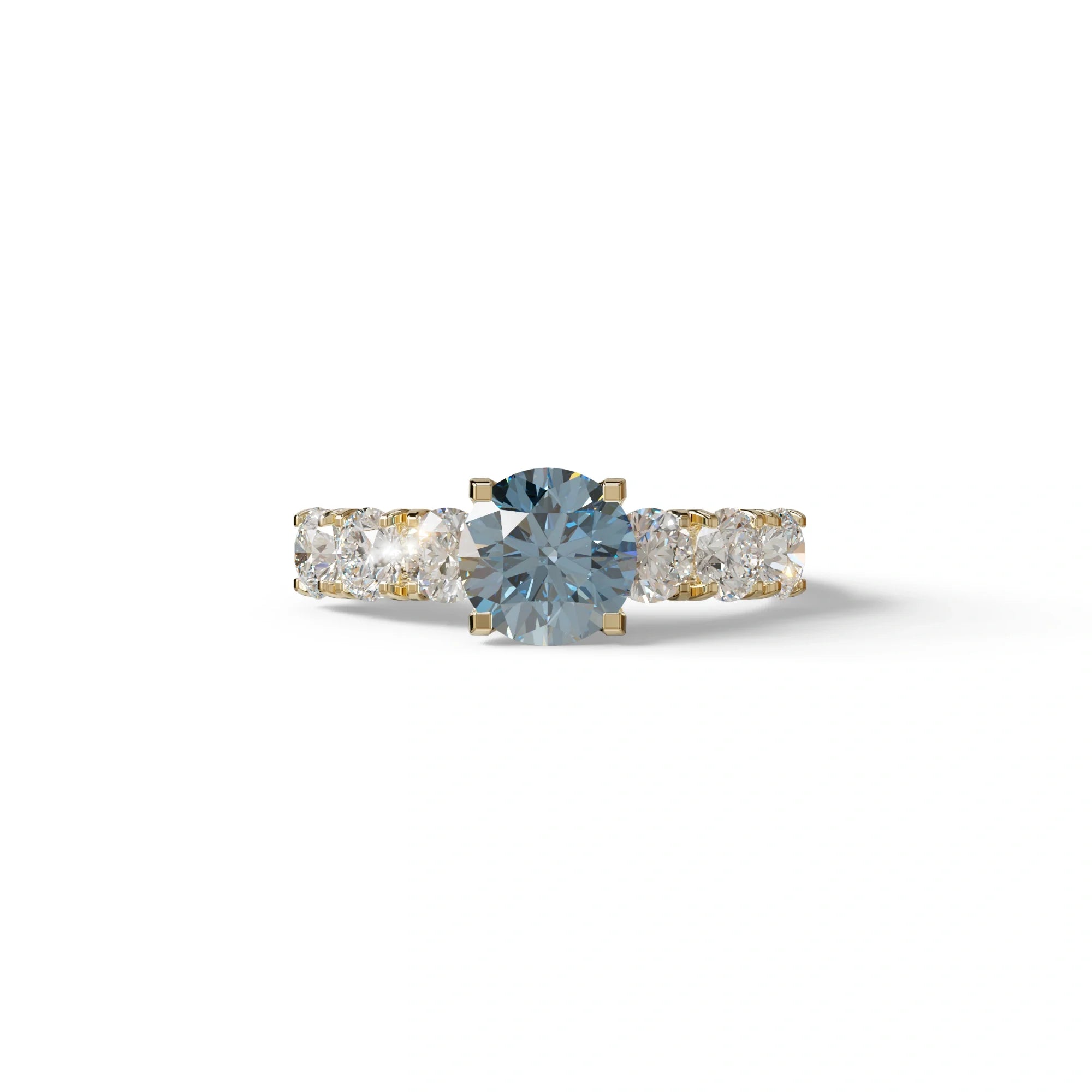 3 Carat Blue Round Cut Half Eternity Lab Diamond Engagement Ring - Angeleno - 10K Solid Gold / Yellow Gold