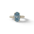 3 Carat Blue Oval Cut Hidden Halo & Pave Set Lab Diamond Engagement Ring - Viviana - 10K Solid Gold / Yellow Gold