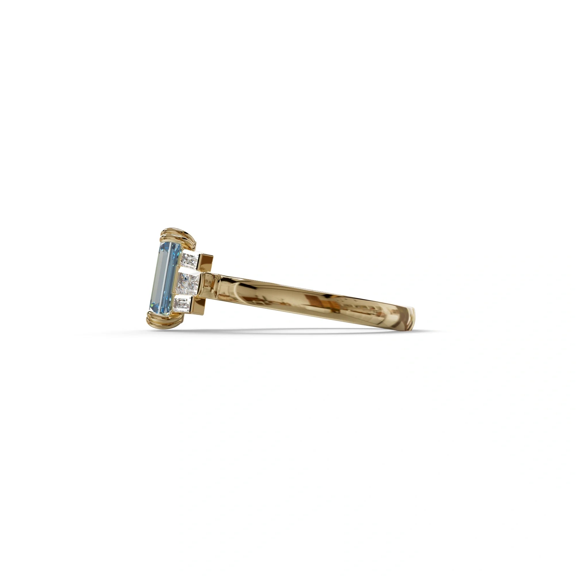 3 Carat Emerald Cut Blue Lab Diamond Engagement Ring - Leela