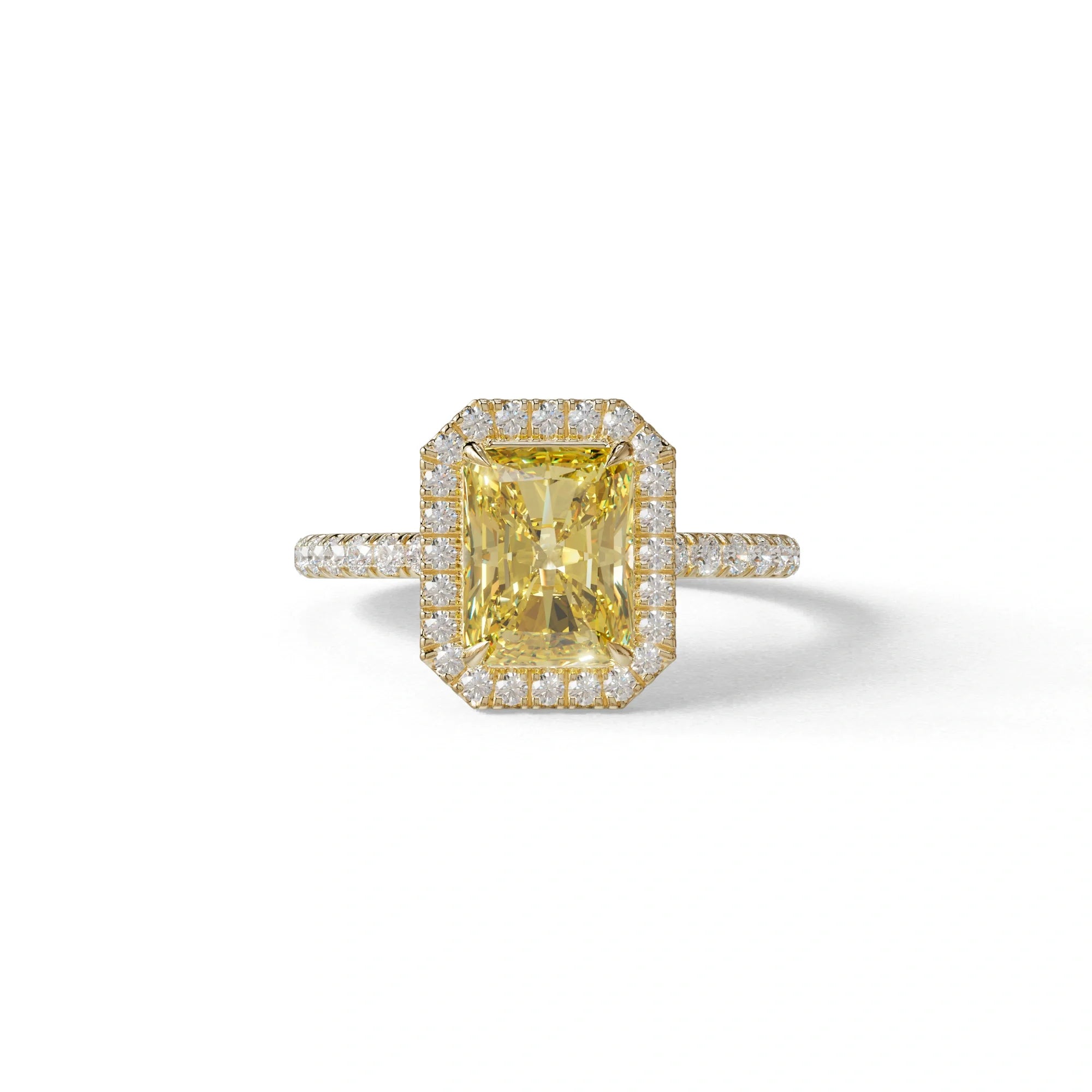Yellow Radiant Cut Halo & Pave Lab Grown Diamond Engagement Ring - Madison - 2 Carat / 10K Solid Gold / Yellow Gold