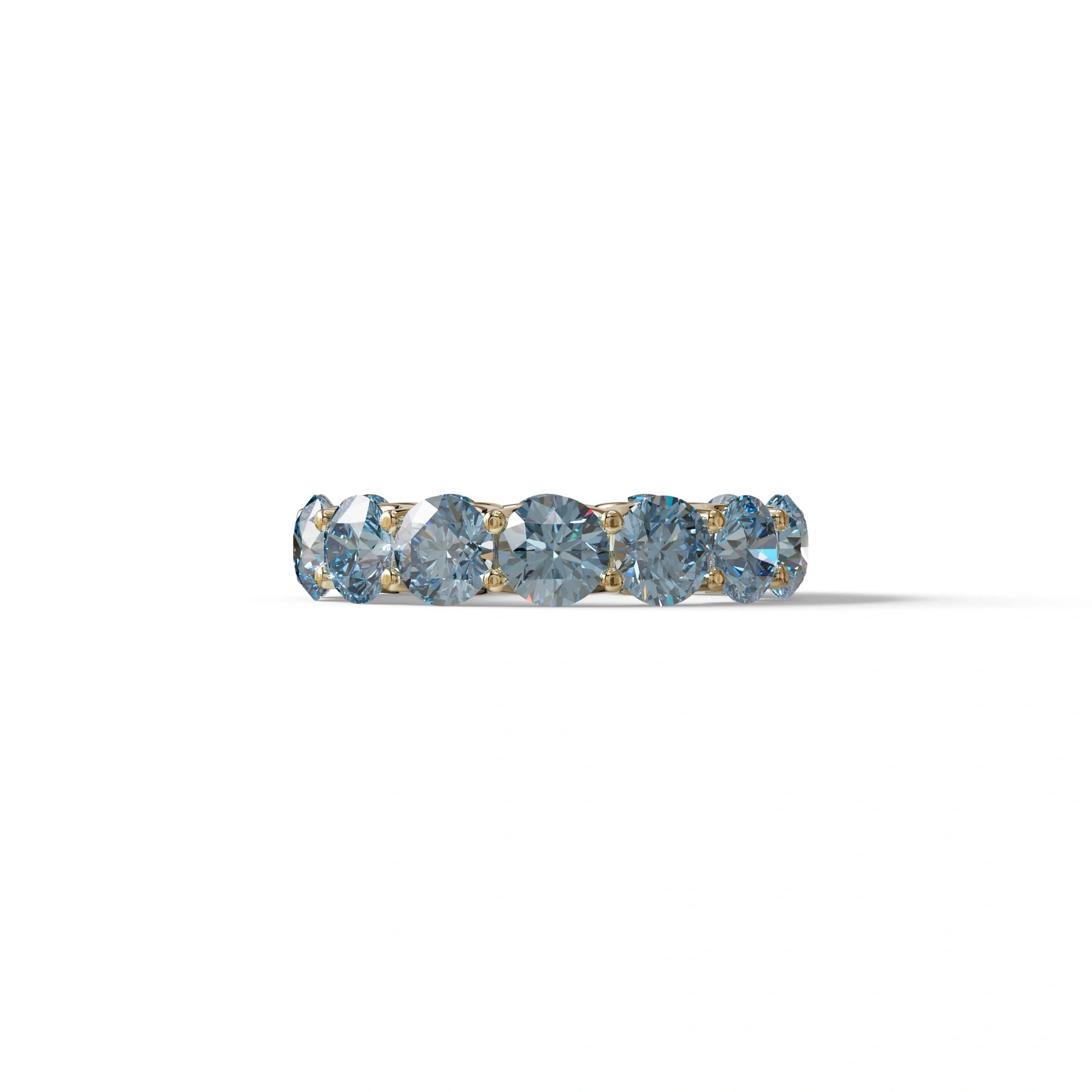 Blue Round Brilliant Diamond Full Eternity Band in 18k Yellow Gold – Scalloped U-Prong Setting - 10K Solid Gold