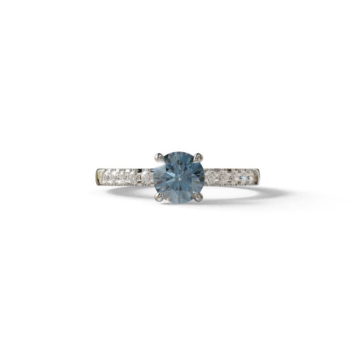 Blue Round Pave Set Minimalist Engagement Ring - Nova Signature