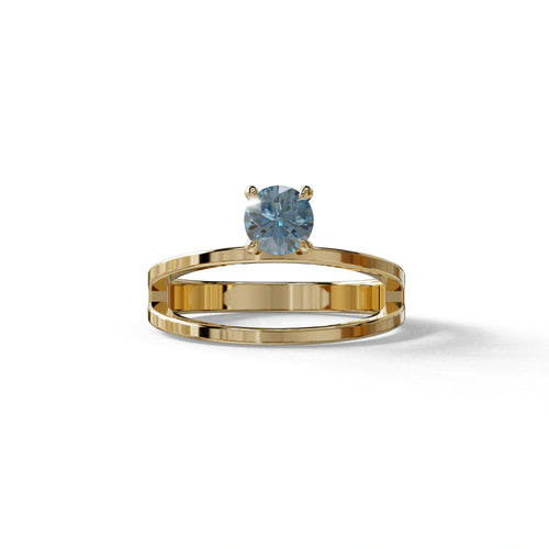Blue Round Brilliant Solitaire Engagement Ring with a split‑shank Band - Auric Grace - 1.5 Carat / 10K Solid Gold