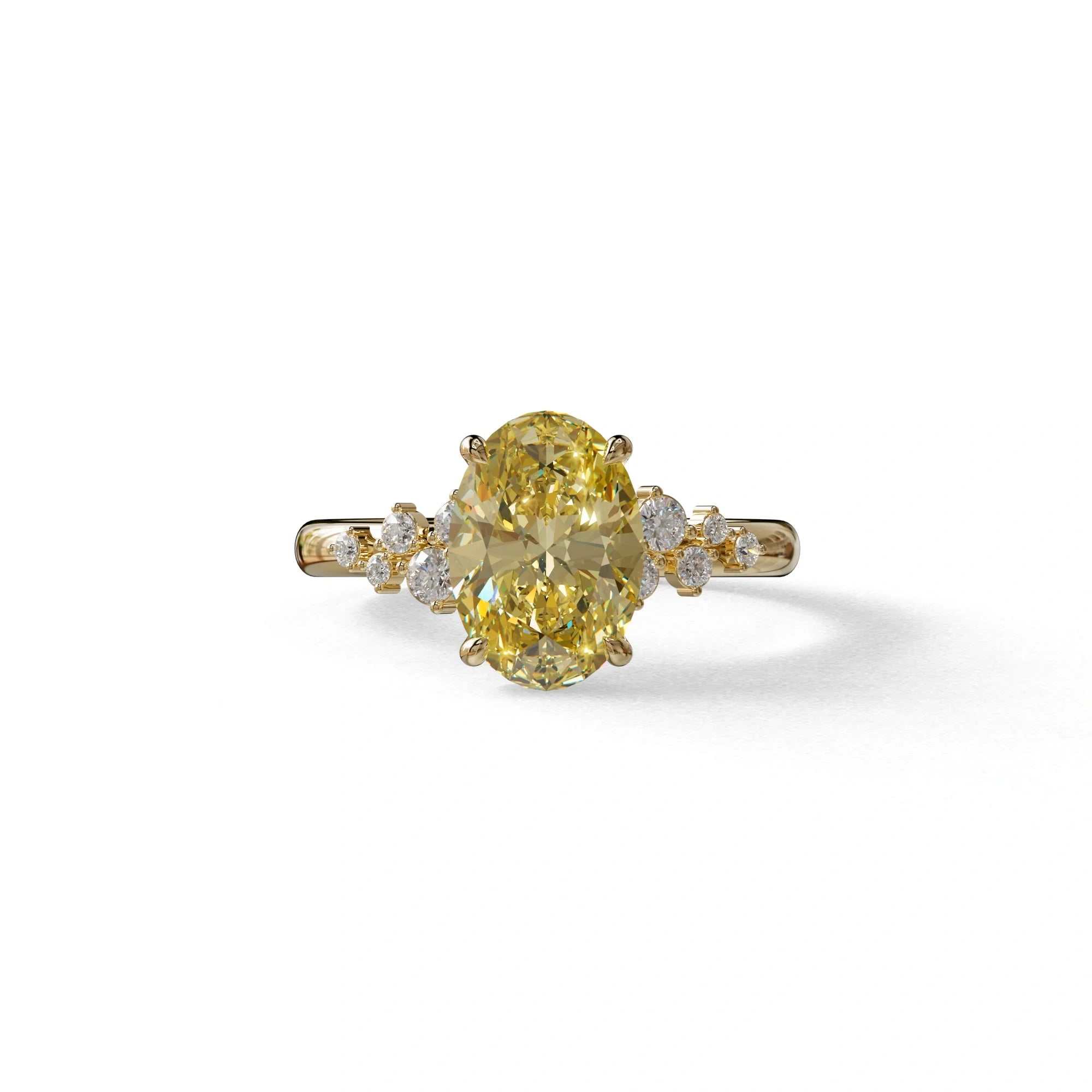 Yellow Oval Cut Cluster-Vintage Setting Lab Grown Diamond Ring - Celeste Arc - 2 Carat / 10K Solid Gold / Yellow Gold