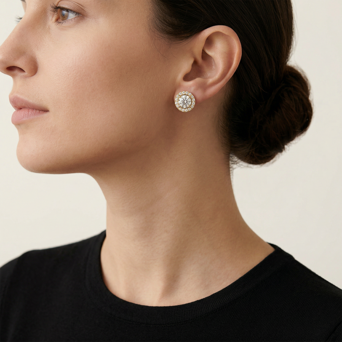 Ciera - Round Diamond Stud Earrings | Halo Setting | Certified