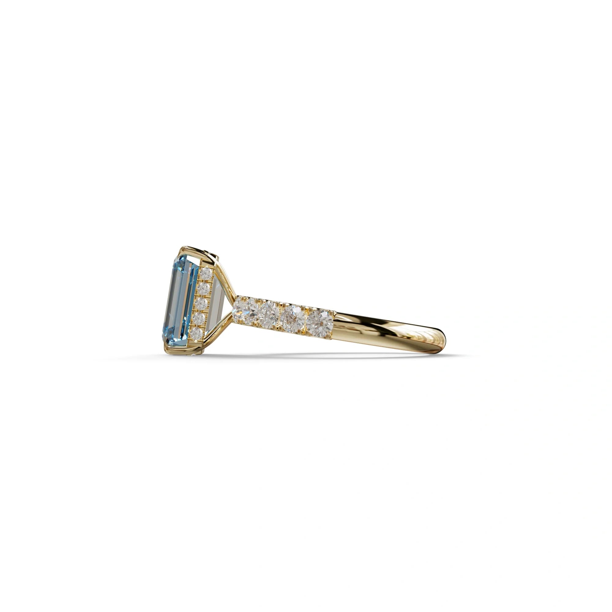 3 Carat Blue Emerald Cut Hidden Halo Lab Diamond Engagement Ring - Luminary