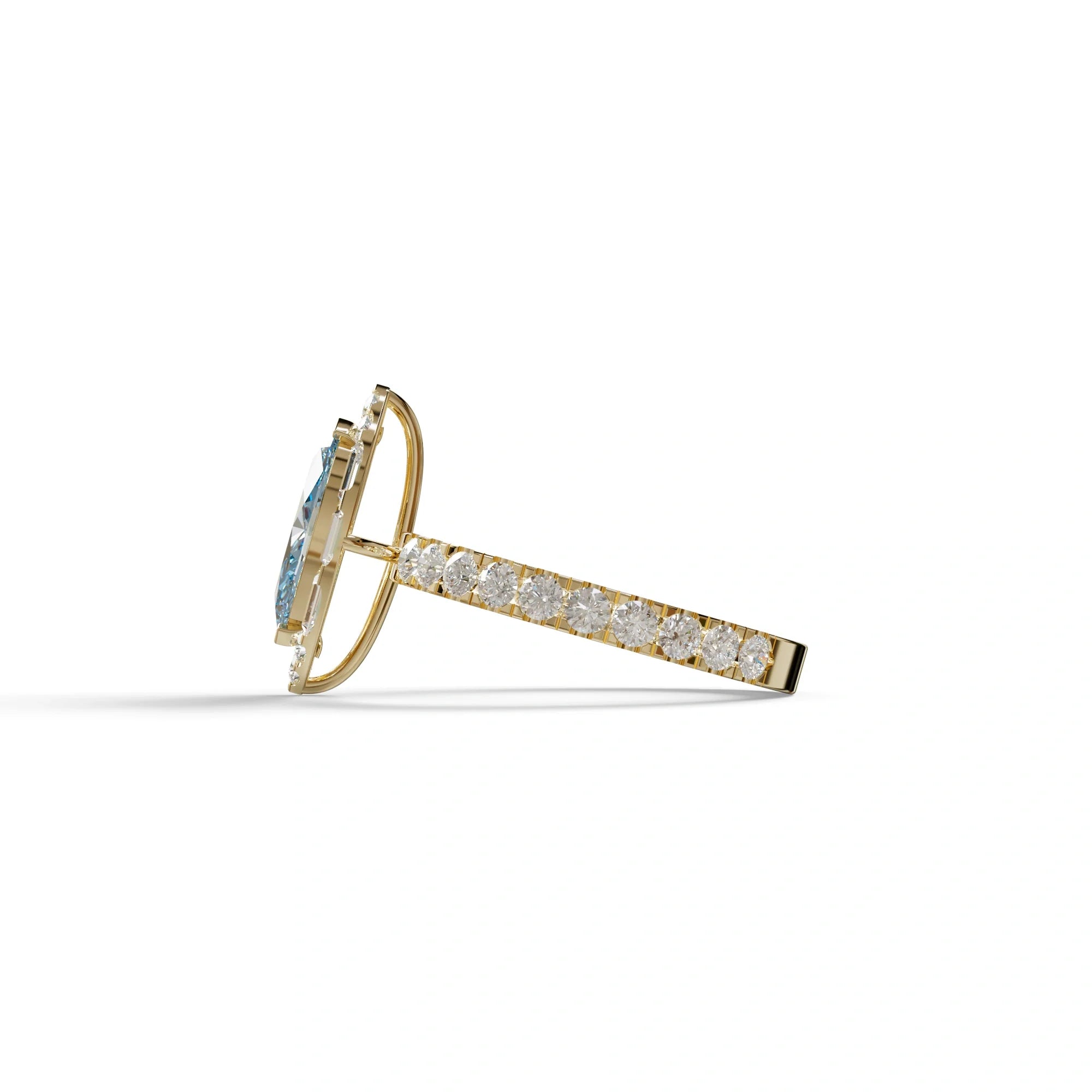 1 Carat Blue Marquise Halo Pave Lab Grown Diamond Ring - Luxe