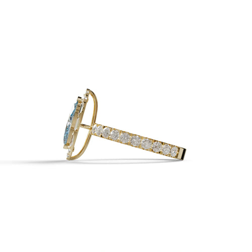 1 Carat Blue Marquise Halo Pave Lab Grown Diamond Ring - Luxe