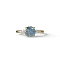Blue Round Three Stone Lab Grown Diamond Engagement Ring - Romance - 2 Carat / 10K Solid Gold / Yellow Gold