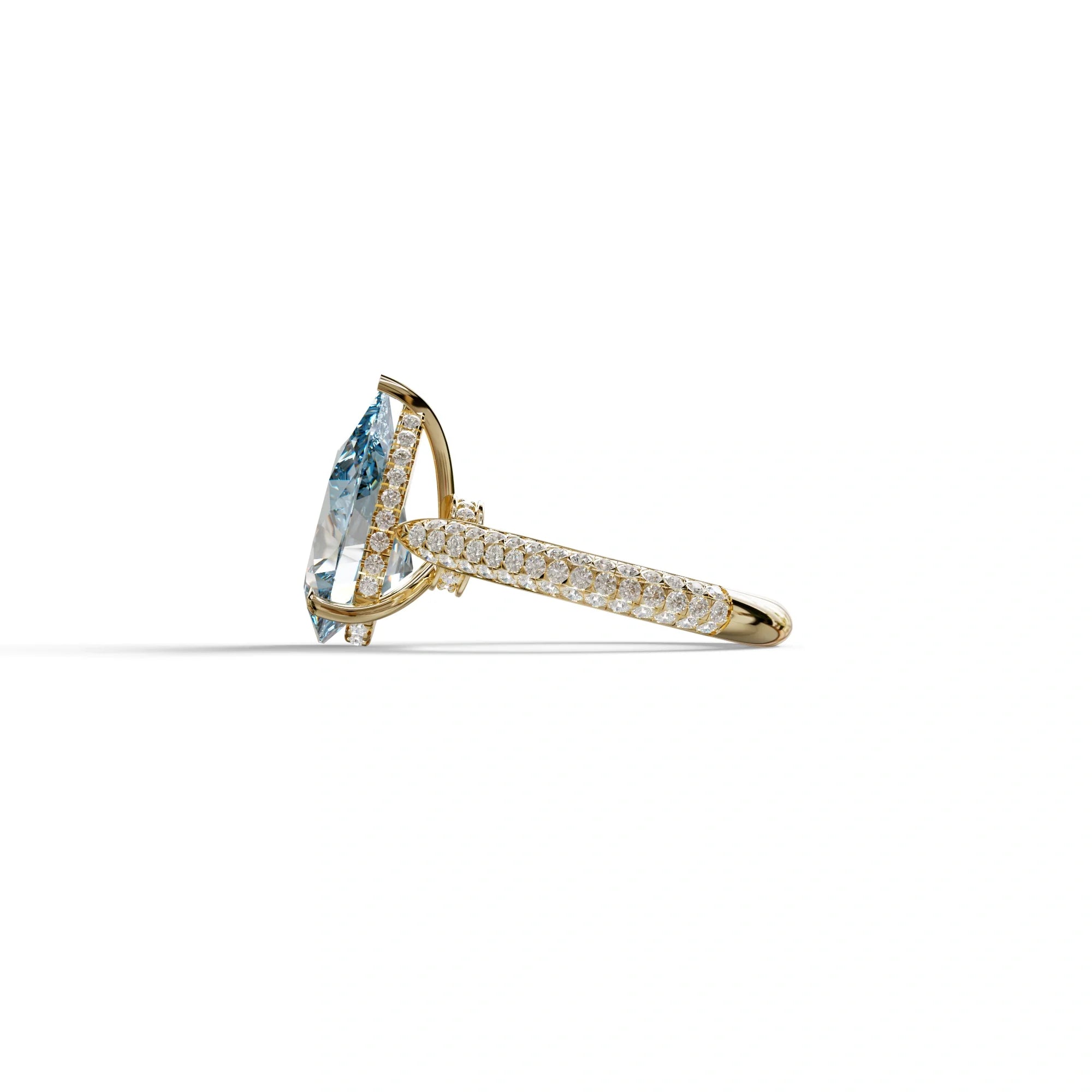 3 Carat Blue Pear Shaped Hidden Halo Lab Diamond Engagement Ring - Alina