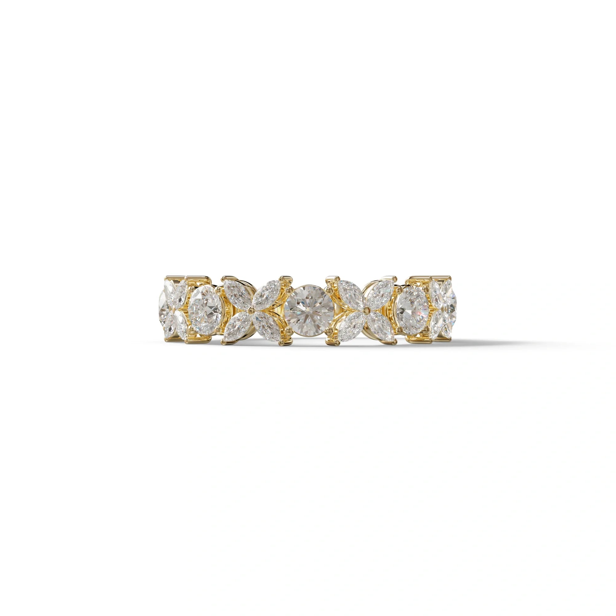 Yellow Gold Marquise & Round Brilliant Diamond Flower Cluster Ring - 18k Gold - 10K Solid Gold / Yellow Gold