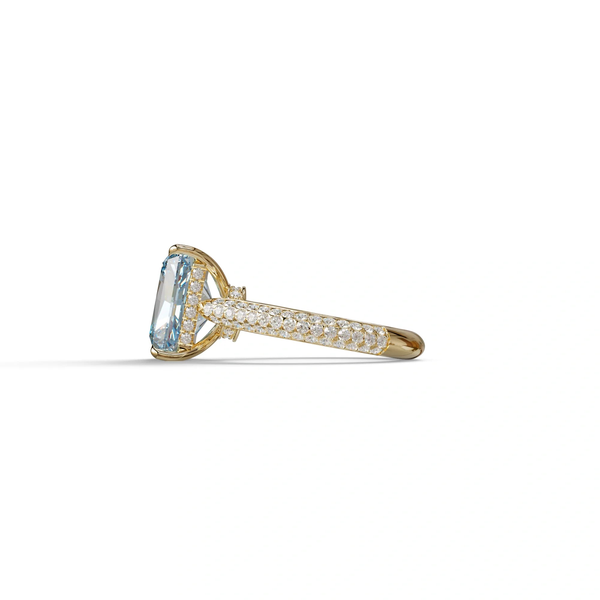 3 Carat Blue Radiant Cut Hidden Halo & Pave Set Lab Diamond Ring - Riviera
