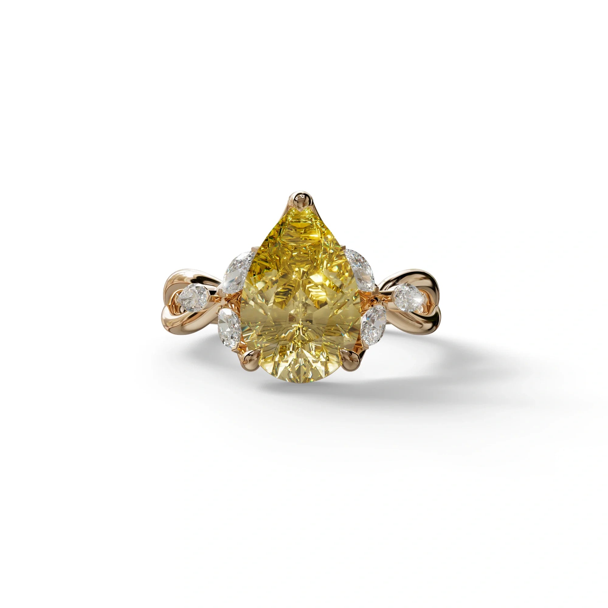 3 Carat Yellow Pear Cut Cluster-Vintage Setting Lab Grown Diamond Ring - Celena - 10K Solid Gold / Rose Gold