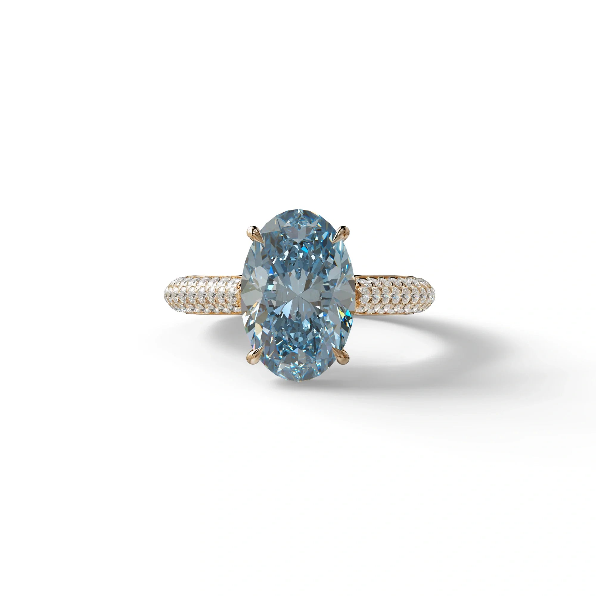 3 Carat Blue Oval Cut Hidden Halo & Pave Set Lab Diamond Engagement Ring - Viviana - 10K Solid Gold / Rose Gold