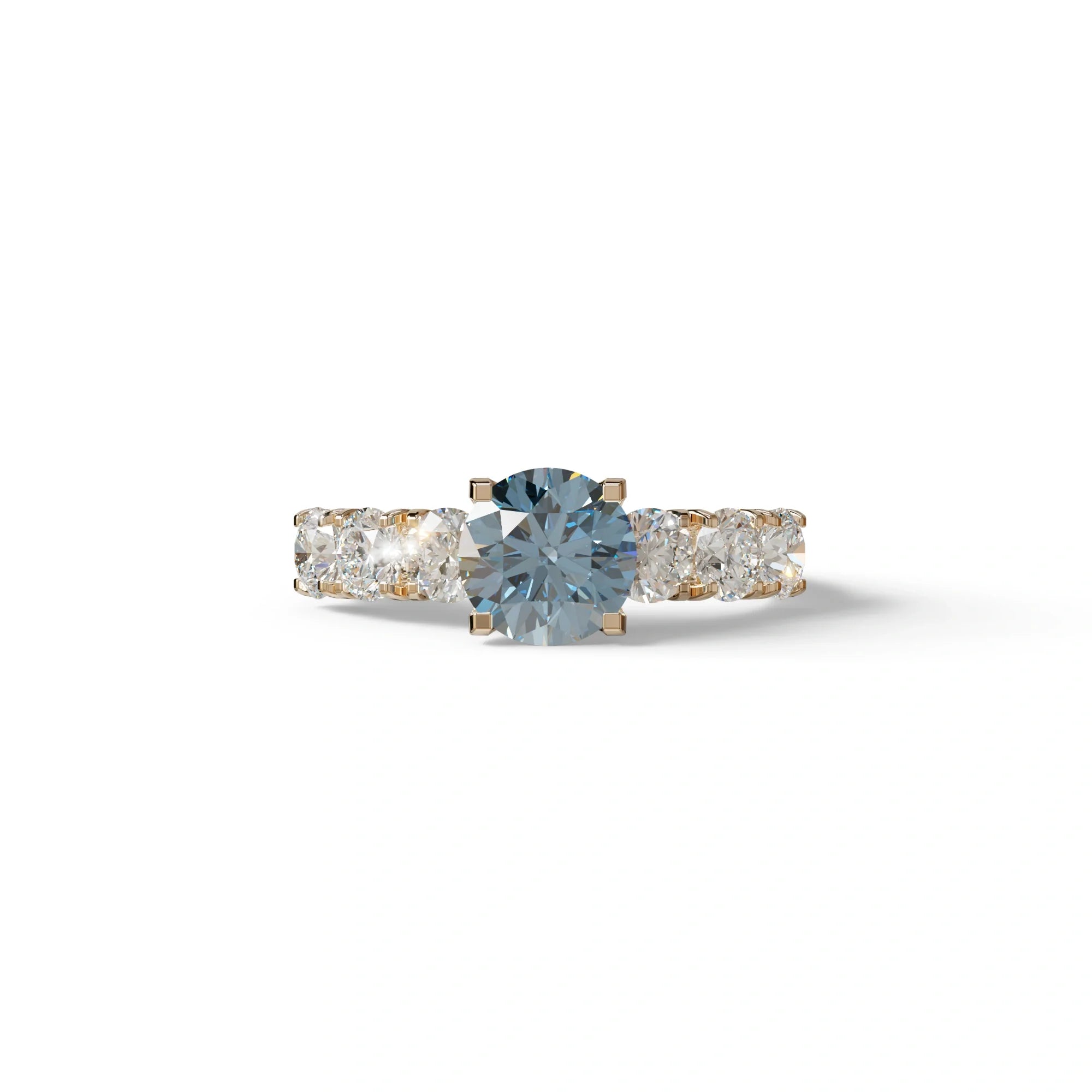 3 Carat Blue Round Cut Half Eternity Lab Diamond Engagement Ring - Angeleno - 10K Solid Gold / Rose Gold