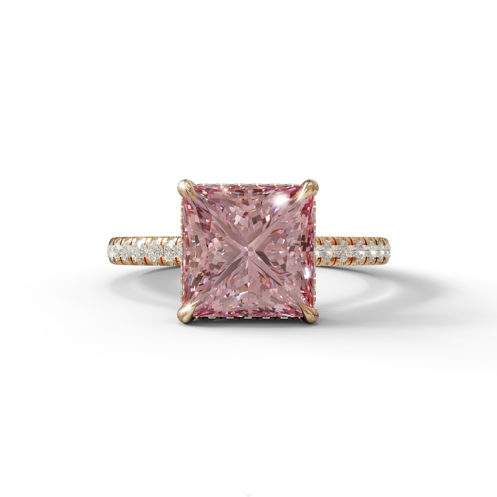 3 Carat Fancy Pink Princess Cut Hidden Halo Lab Grown Diamond Engagement Ring - 10K Solid Gold / Rose Gold