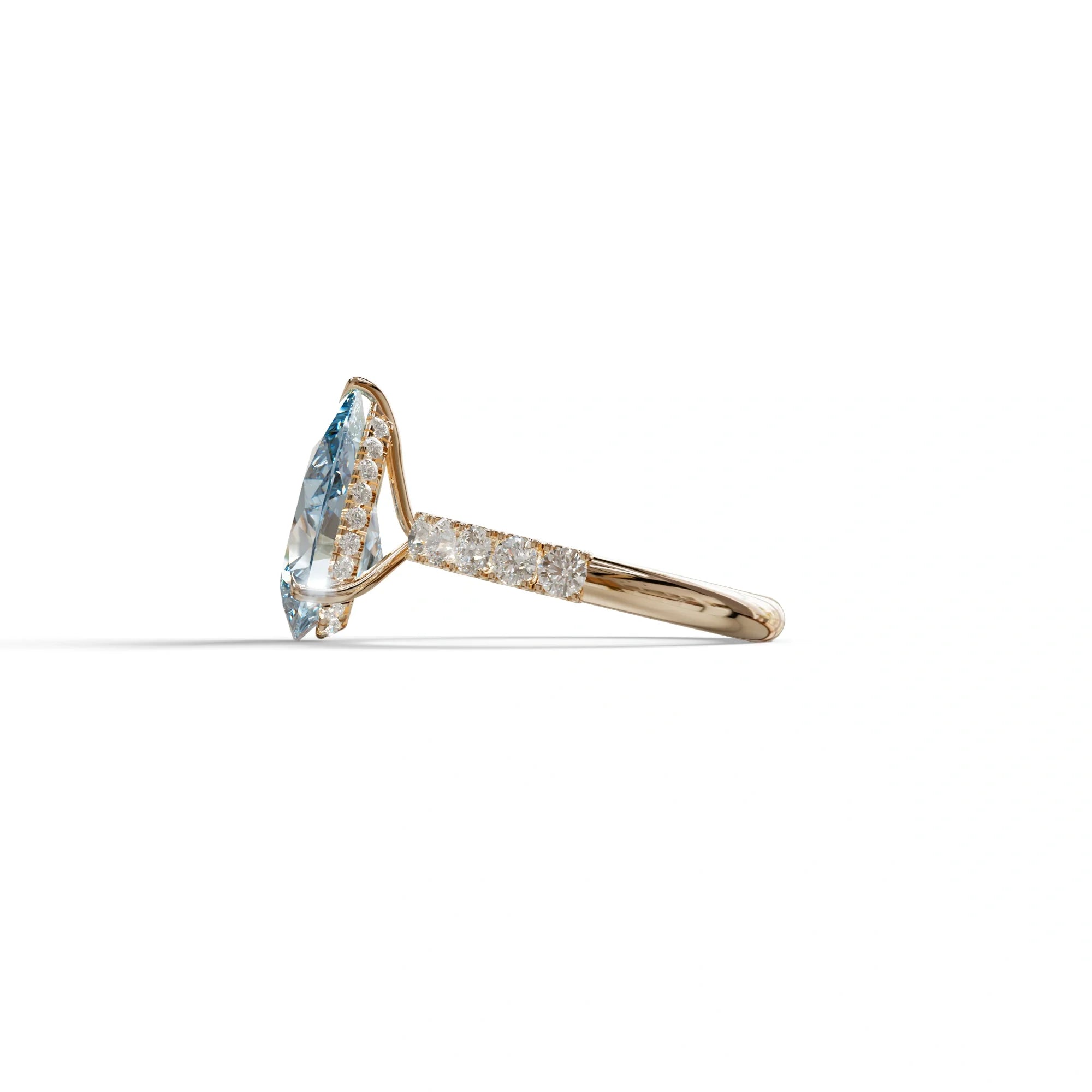 3 Carat Vivid Blue Pear cut Lab Grown Diamond Engagement Ring | Pave & Hidden Halo Diamond- Feesia