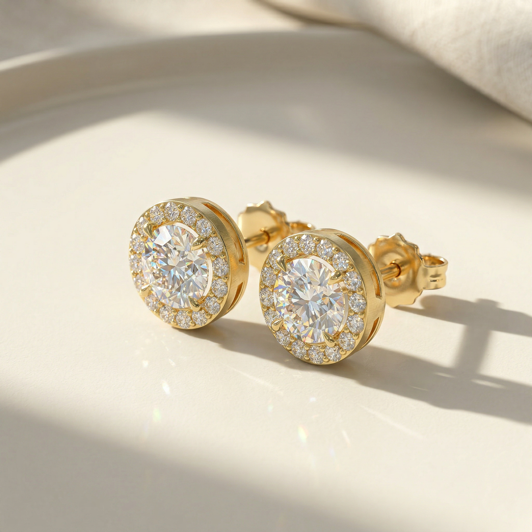 Ciera - Round Diamond Stud Earrings | Halo Setting | Certified