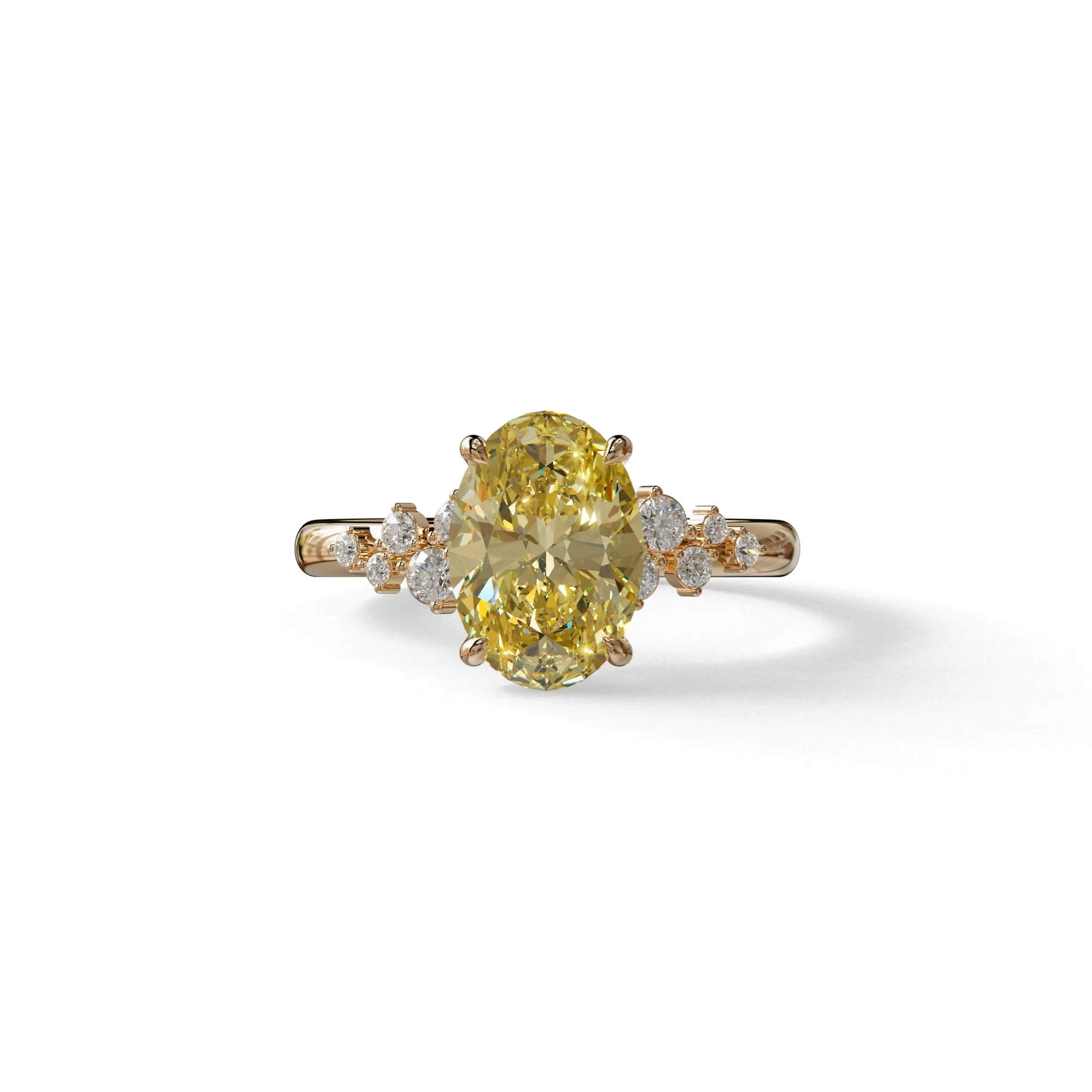 Yellow Oval Cut Cluster-Vintage Setting Lab Grown Diamond Ring - Celeste Arc - 2 Carat / 10K Solid Gold / Rose Gold