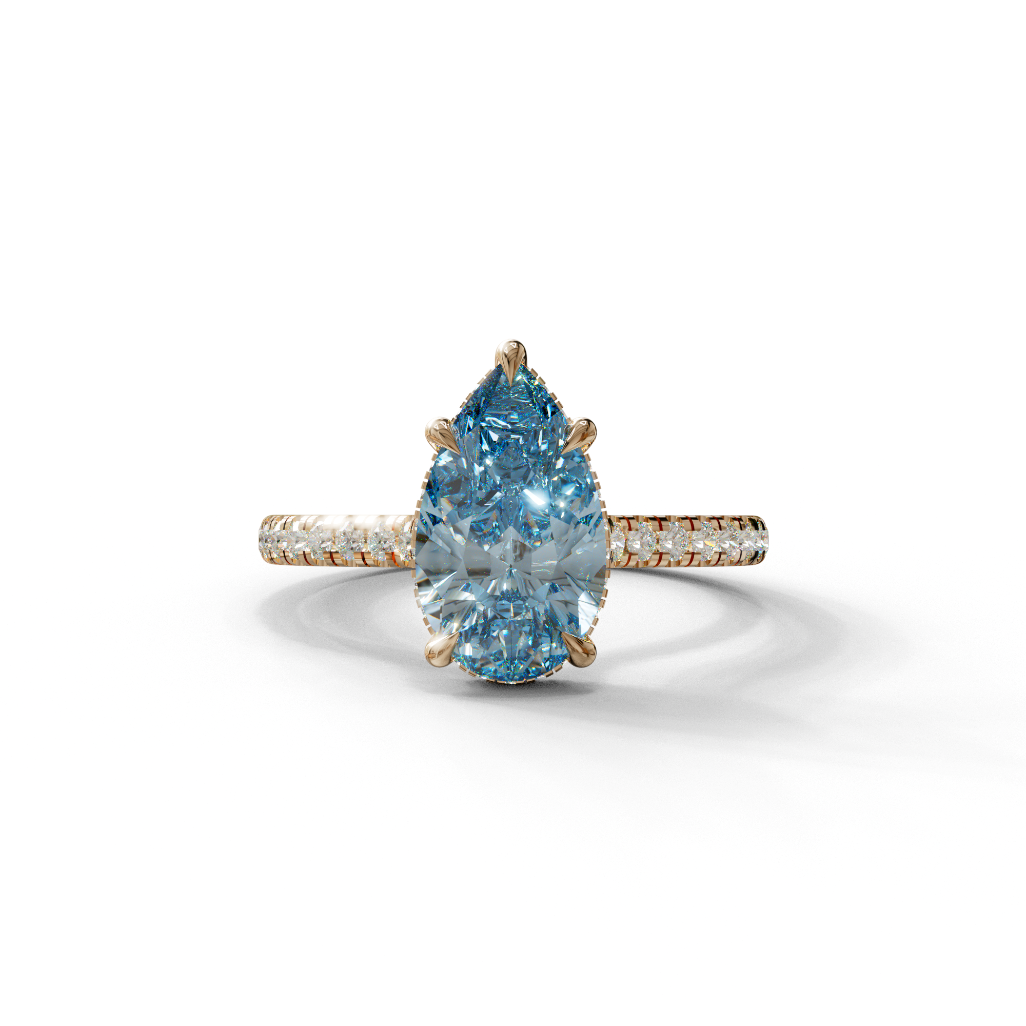 3 Carat Blue Pear Cut Hidden Halo & Pave Set Lab Diamond Ring - Eblouissant - 10K Solid Gold / Rose Gold