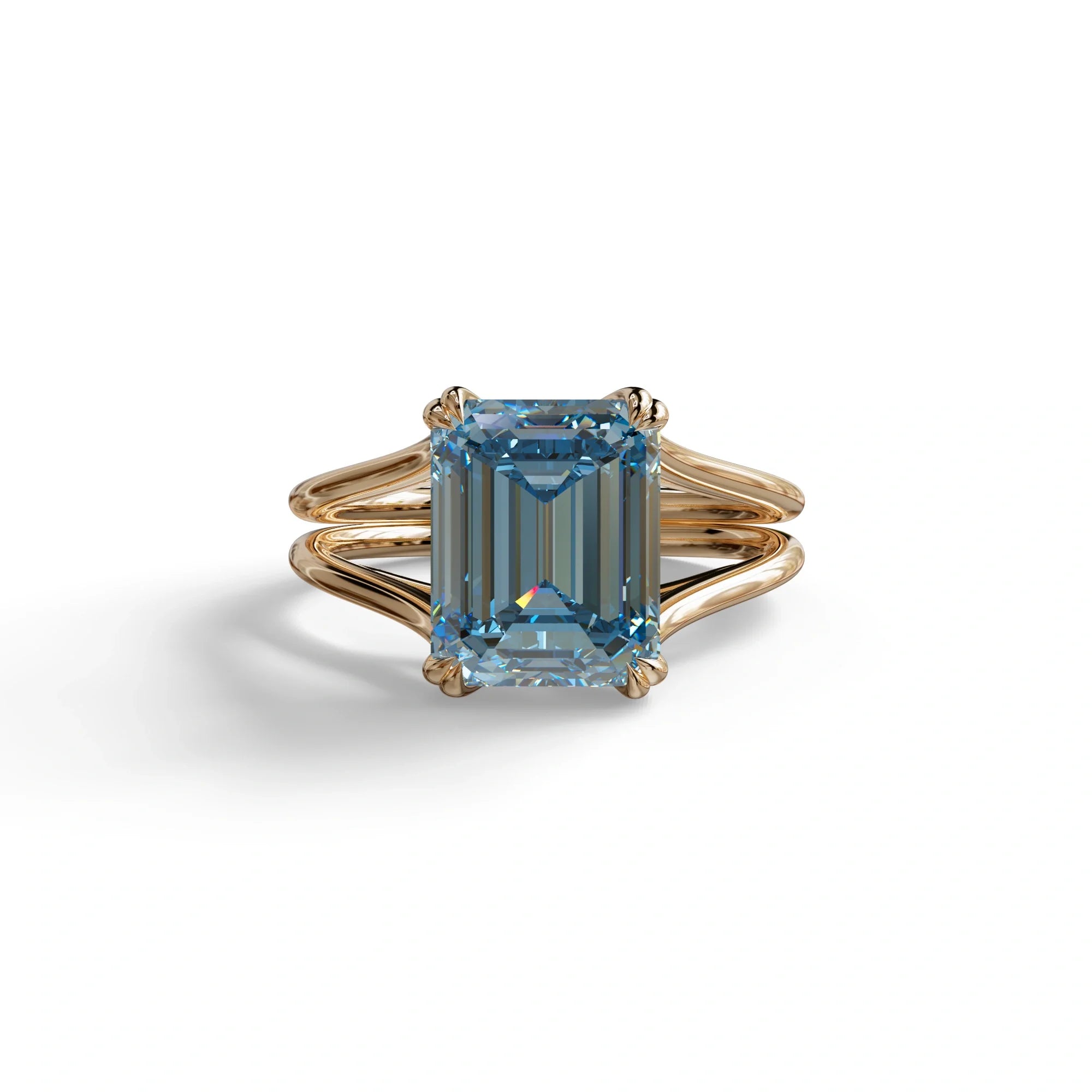 4 Carat Fancy Blue Emerald Cut Lab Grown Diamond Engagement Ring - Tesira - 10K Solid Gold / Rose Gold