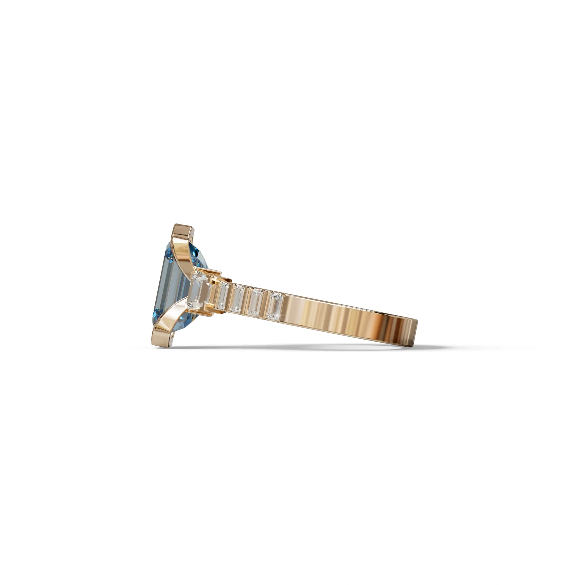 3 Carat Blue Color Emerald Cut Three Stone Lab Diamond Engagement Ring | Bezel Setting Ring - Gatsby