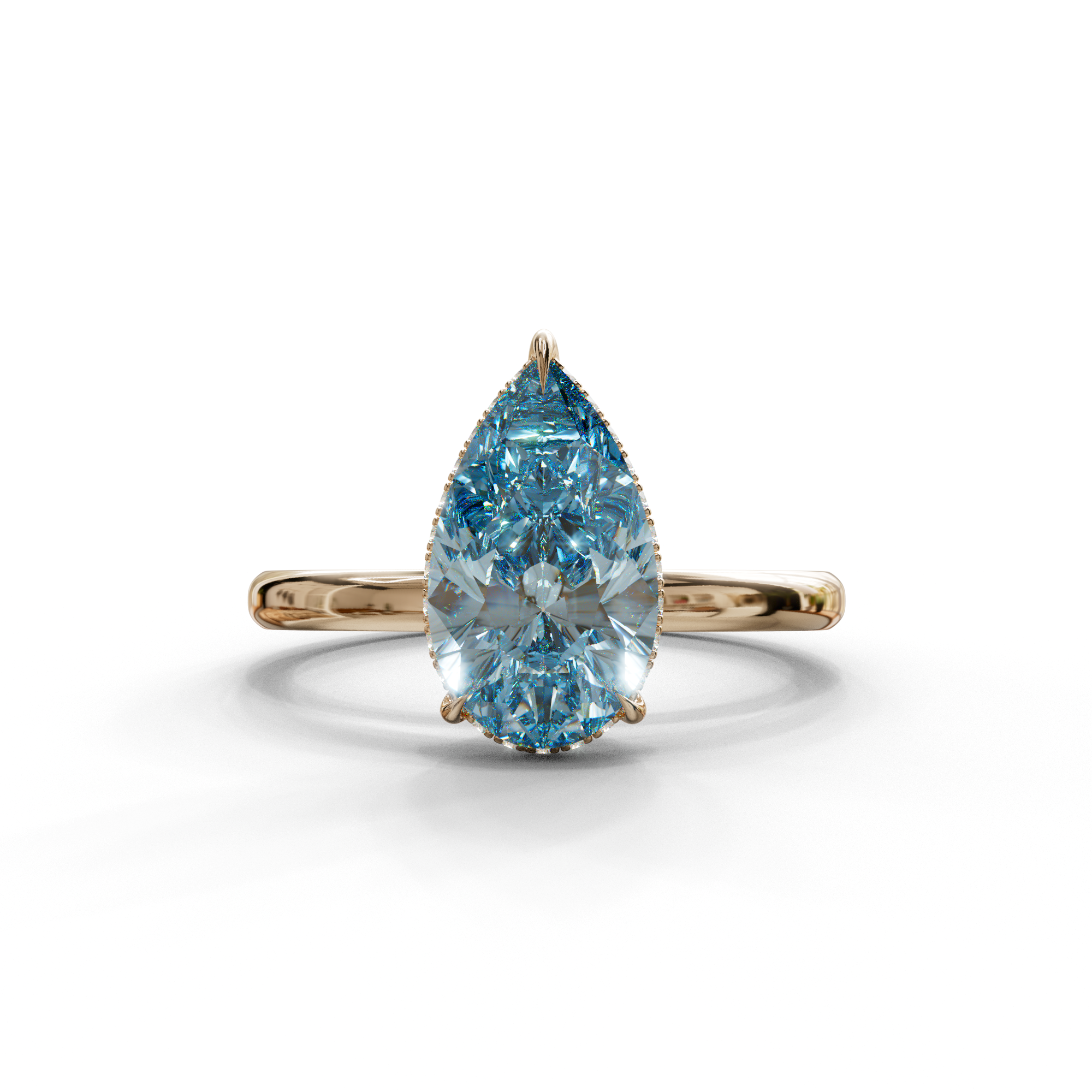 3.5 Carat Blue Pear Cut Hidden Halo Lab Grown Diamond Ring - 10K Solid Gold / Rose Gold